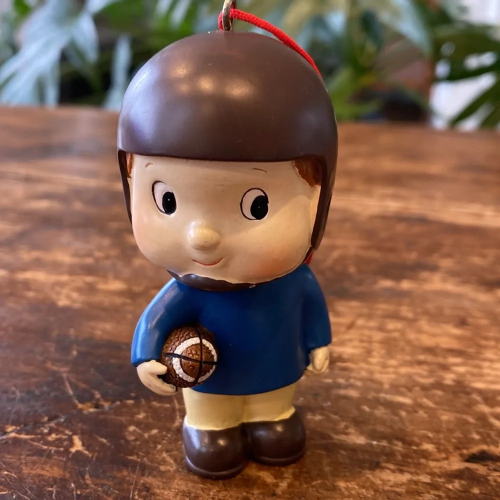 Vintage Wobble Head Football Player Ornament Hang or Clip-on